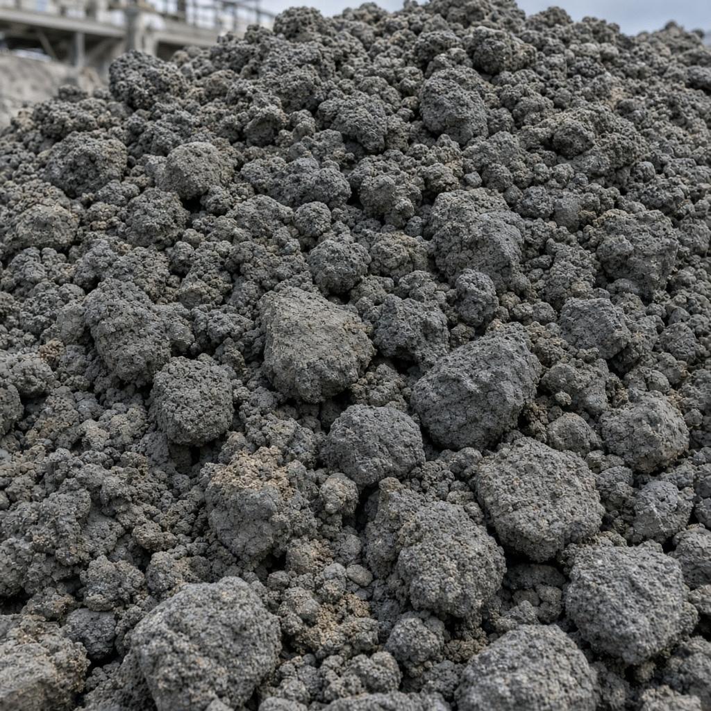 Bulk Algerian clinker granules in industrial stockpile